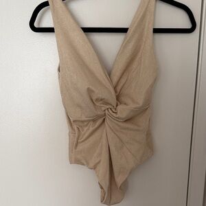 Shimmery Neutral Twist-Front Bodysuit